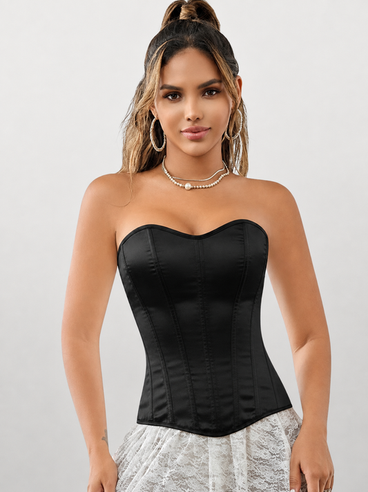 Corset Top Strapless in Satin Look with Back Lacing