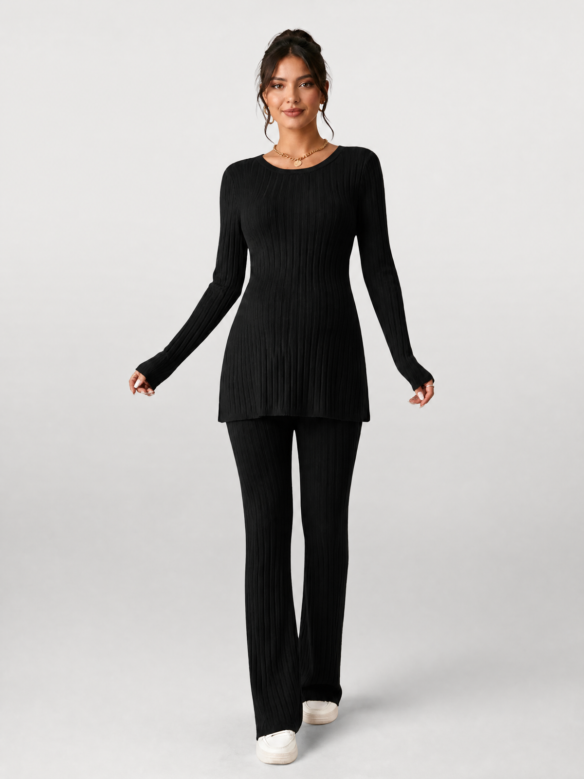 Matching Set Maternity in Ribbed Knit with Long Sleeve Tunic
