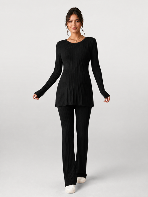 Matching Set Maternity in Ribbed Knit with Long Sleeve Tunic