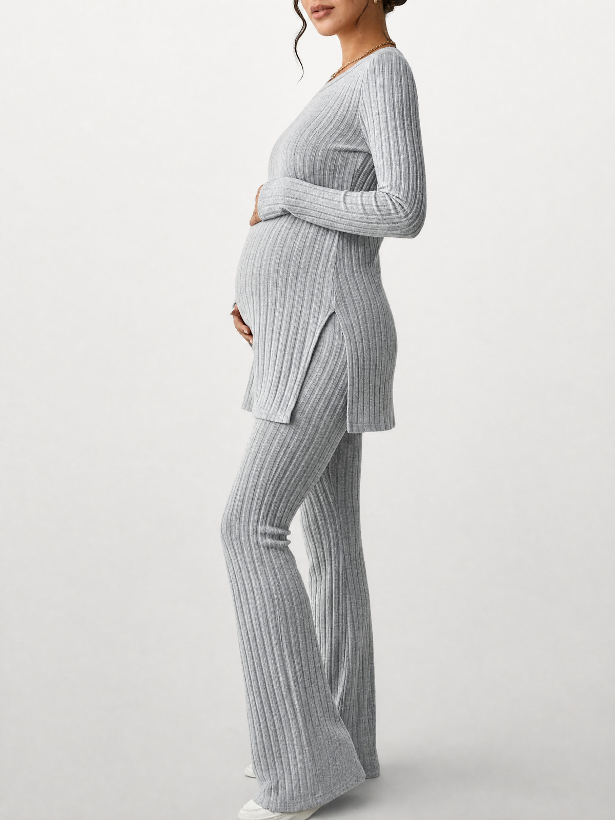 Matching Set Maternity in Ribbed Knit with Long Sleeve Tunic