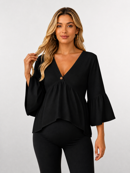 Blouse Maternity with V-Neck and Wide Sleeves for Nursing