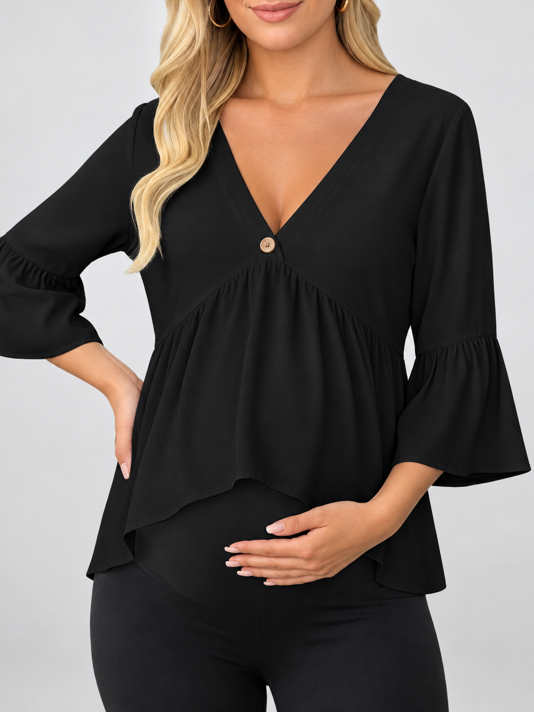 Blouse Maternity with V-Neck and Wide Sleeves for Nursing