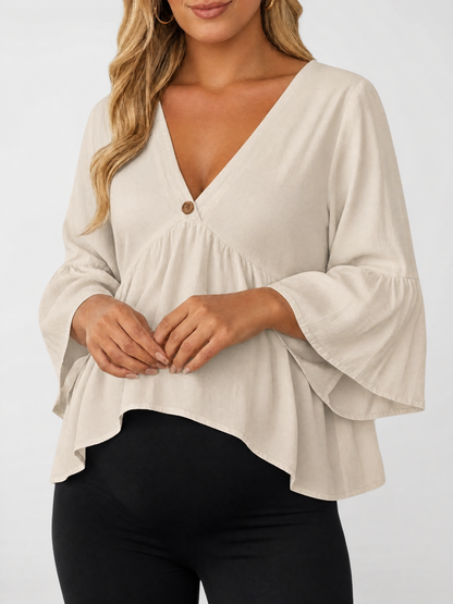 Blouse Maternity with V-Neck and Wide Sleeves for Nursing
