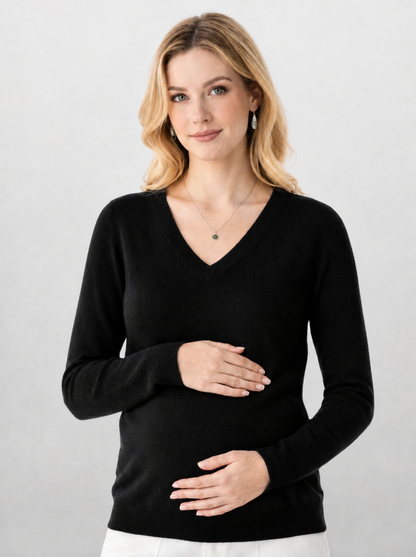 Sweater Maternity V-Neck in Lightweight Fluffy Knit