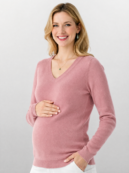 Sweater Maternity V-Neck in Lightweight Fluffy Knit